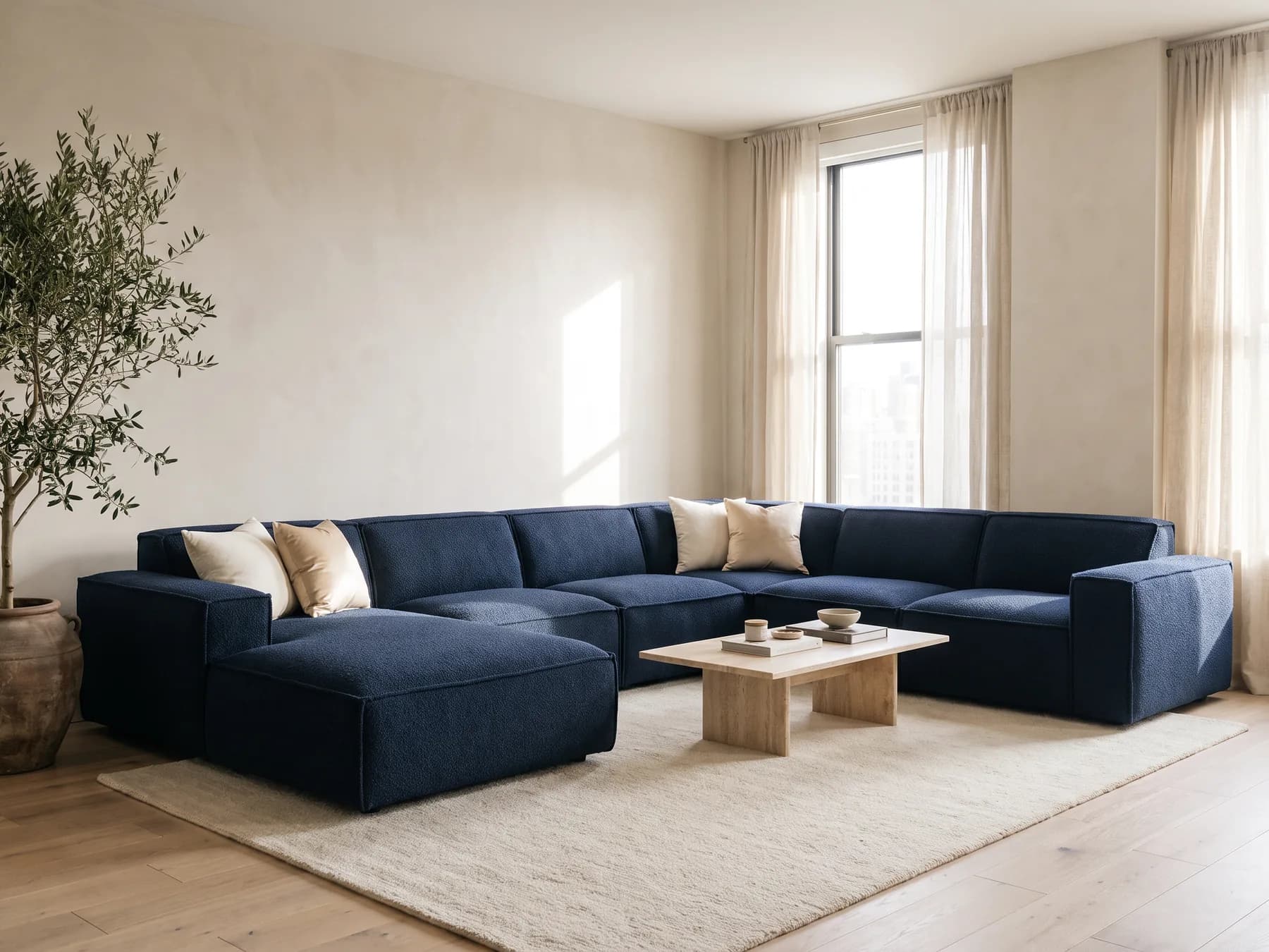 Titan XL in Navyblau in einem offenen Wohnbereich