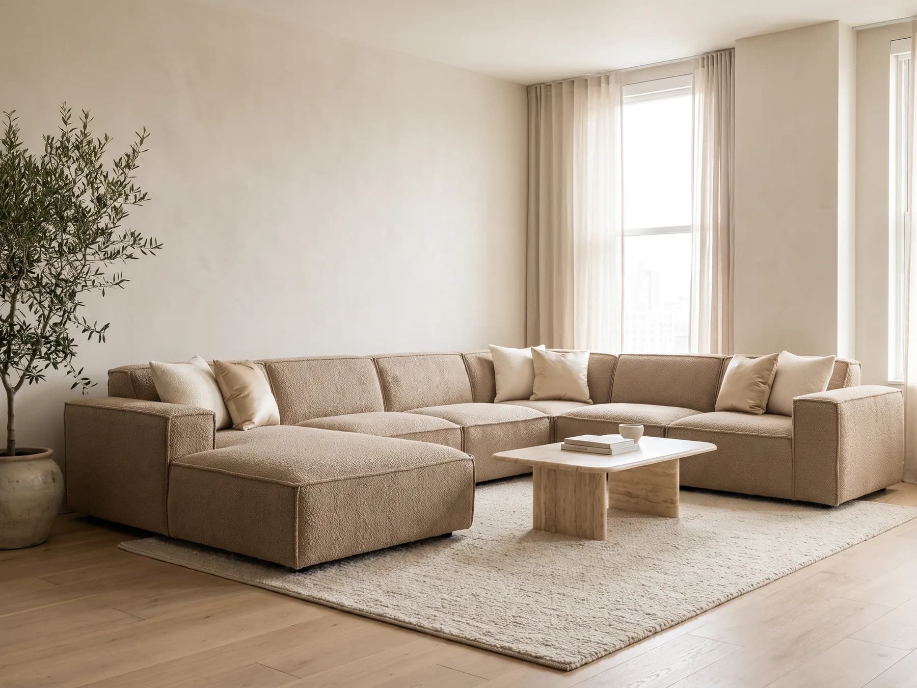 Titan XL in Sandbeige in einem ruhigen, tageslichthellen Interieur